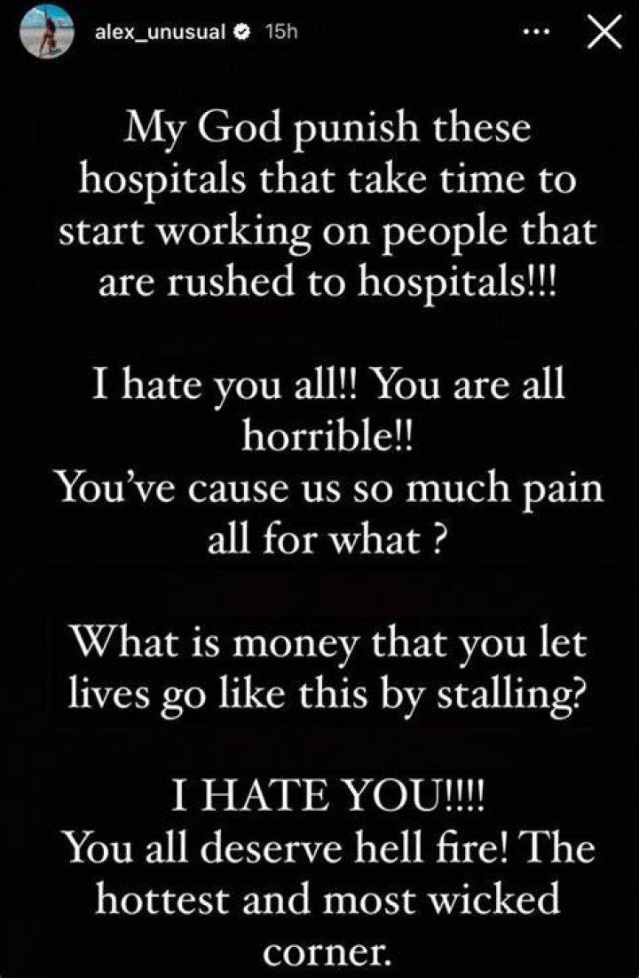 
“May God Punish These Hospital” – Alex Rains Curses On Hospital That Delayed Rico’s Treatment 