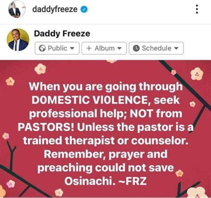 
“Prayer And Preaching Couldn’t Save Osinachi” – Daddy Freeze Advises Women In Abusive Relationships 