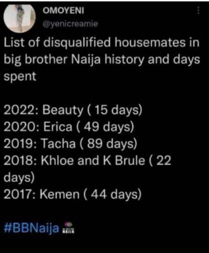 
She Broke A Record – Nigerians Compare Beauty’s Disqualification To Other Disqualified Former Housemates 