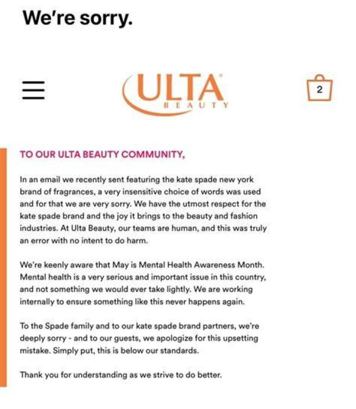 
Ulta Beauty Insensitive Email Raises Outrage As Brand Sends Out Emails Regarding Designer Kate Spade Who Passed Away By Suicide 