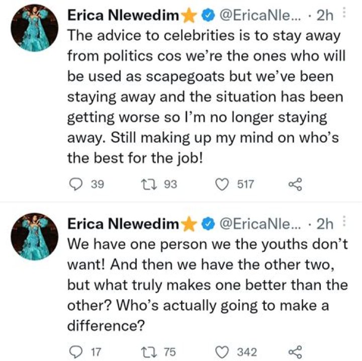 
Why I’m no longer staying away from politics – Erica 